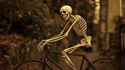 a skeleton riding a bicycle
