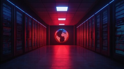 Futuristic Finance Center at Night with Digital Elements