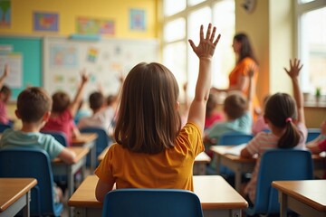 Engaged Students in Classroom Raising Hands for Learning and Participation