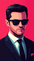 A man in a suit and sunglasses stares intensely