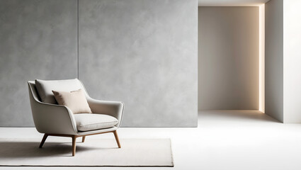 Minimalist Living Space with Modern Armchair, Neutral Tones, and Elegant Interior Design