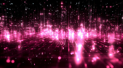 Abstract glowing pink lines and dots on a black background.