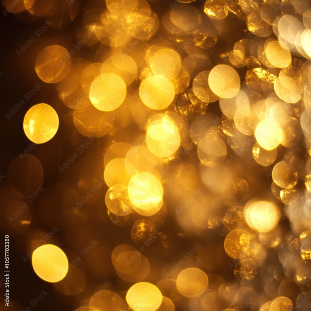 Wall mural golden bokeh background with vibrant circular light patterns for festive designs.