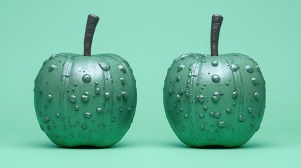Obraz premium Two Shiny Green Apples with Water Droplets