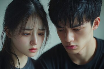 Breakup and depressed, asian young quarrel couple love fight relationship in trouble. Different people are emotion angry. Argue wife has expression upset with husband. Problem of family, Generative AI