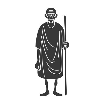 recommend clip art: Silhouette of Mahatma Gandhi Holding a Walking Stick