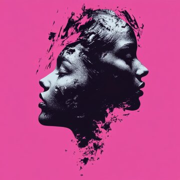 Abstract portrait of two female faces merging together