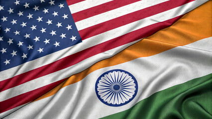 The flags of the United States and India are displayed side by side, symbolizing friendship, diplomacy, and international cooperation between the two nations.