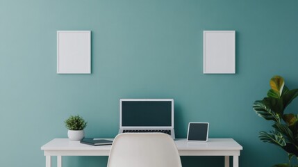Modern Workspace with Laptop and Minimalist Decor