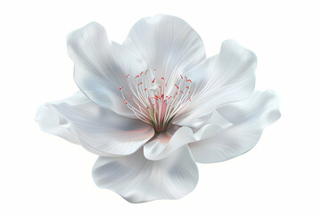 A single white flower with a pink center, isolated on a white background.