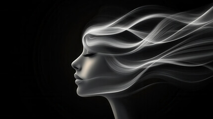 digital drawing of flowing hair and serene profile silhouette, showcasing elegance and beauty in minimalist style