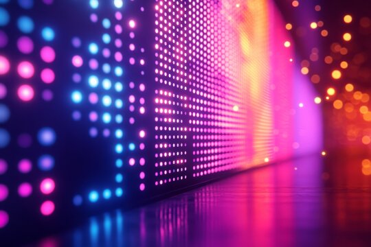 Colorful scatter plot, neon dots, futuristic background, conceptual art