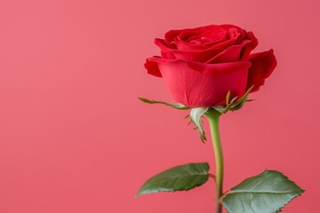 Fototapeta premium One rose in radiant bloom, nestled against a tranquil pastel setting.