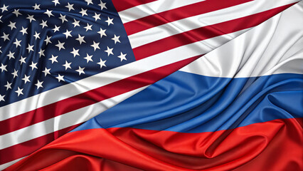 Fototapeta premium The American and Russian flags are shown intertwined, symbolizing the complex relationship and interactions between the two nations. The image conveys a theme of diplomacy and international relations.