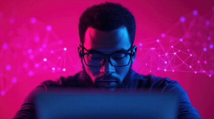 Scientist Engaged with Holographic Display in Lab