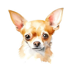 Obraz premium Watercolor cute Chihuahua portrait clipart on a isolated background, transparent png