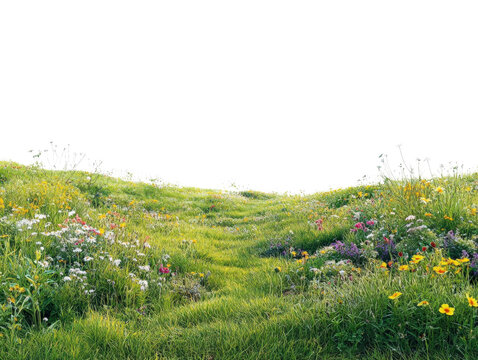 Vibrant meadow with colorful wildflowers and lush green grass.