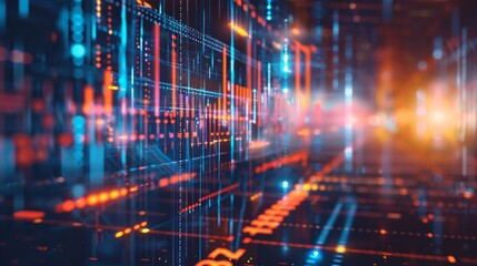 Obraz premium Abstract Digital Pathways with Blue and Orange Lights