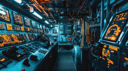 Large Cargo Ship Engine Room Machinery Control Panel