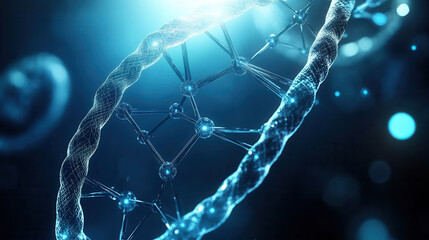 Futuristic DNA chain structure with glowing elements, representing modern scientific advancements and molecular biology
