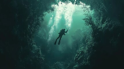 Mysterious Deep Sea Exploration by Scuba Diver