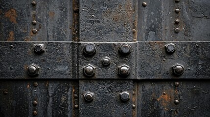 Fototapeta premium Dark Industrial Metal Wall with Bolts and Beams