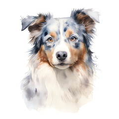 Fototapeta premium watercolor Australian shepherd on a isolated background, dog illustration, blue merle color, transparent png