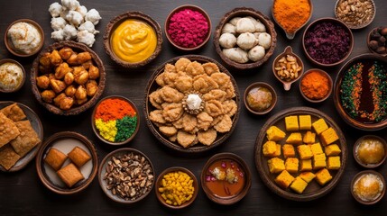 Traditional Indian sweets for Diwali festivities featuring a variety of colorful desserts
