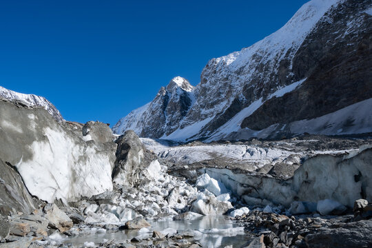 Ice and snow on the mountain glacier of Langgletscher at L&ouml;tschental in Wallis, Switzerland