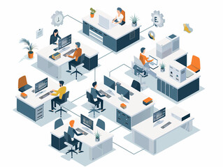 Fototapeta premium Isometric Modern Office Workspace with Team Collaboration