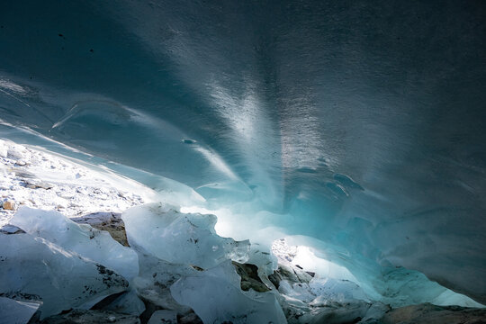 Ice cave in the glacier of Langgletscher at L&ouml;tschental in Wallis, Switzerland
