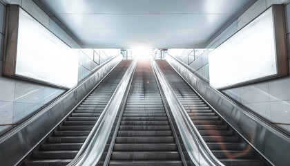 Obraz premium Large white sign is on the wall of a subway station. The sign is empty and the station is empty