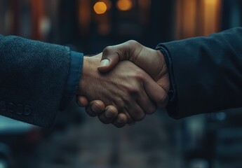Business Handshake Outdoors at Dusk