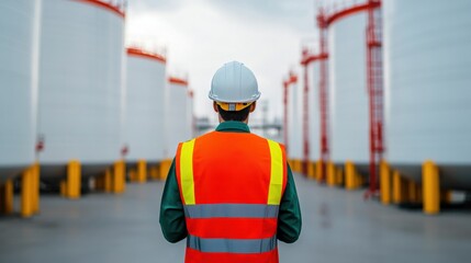 Engineer Taking Oil Level Measurements at Refinery