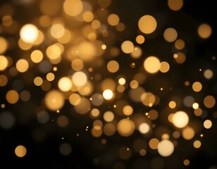 Festive Golden Bokeh Lights Burst on Rich Black Background. Stunning Decorative Effect