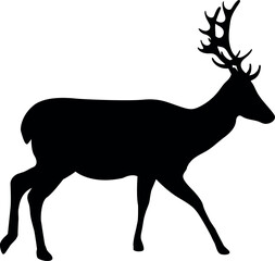 Black silhouette of deer isolated on transparent background. Vector illustration
