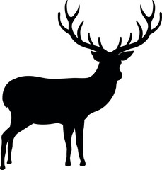 Black silhouette of deer isolated on transparent background. Vector illustration