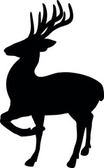 Black silhouette of deer isolated on transparent background. Vector illustration
