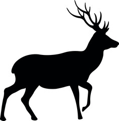 Black silhouette of deer isolated on transparent background. Vector illustration