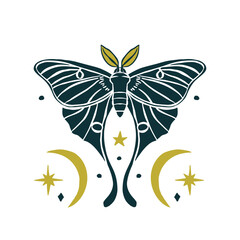 Luna moth hand drawn illustration isolated on white background. Celestial butterfly design