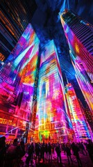 Naklejka premium Colorful Dynamic Skyscrapers at Night