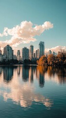 Dynamic River Scene with Skyscrapers Reflected