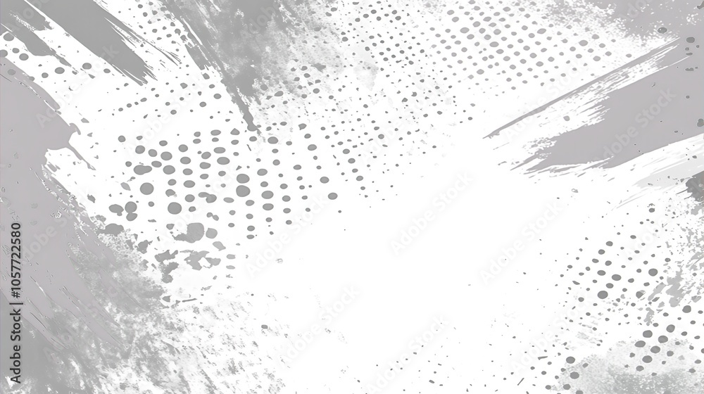 Poster abstract gray and white background with brush strokes and dots.