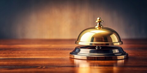 Golden Service Bell on Wooden Table - A Symbol of Hospitality and Assistance