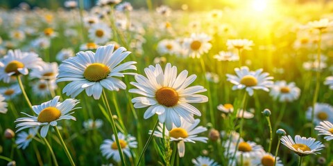 Fototapeta premium Golden Sunlight Illuminates a Field of Daisies