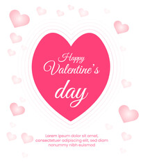 Happy valentine day Love poster Beautiful heart frame on pink background. Vector illustration.