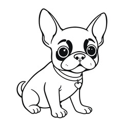 a black and white line drawing of a small dog, specifically a Boston Terrier
