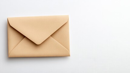 Elegant mockup featuring a white envelope resting on a textured white table with warm brown paper inside, perfect for design inspiration