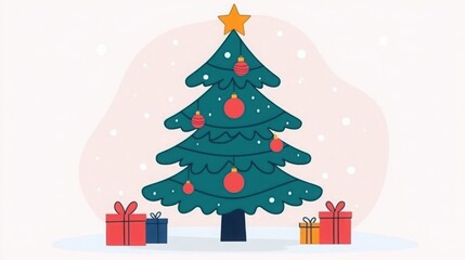 Obraz premium Hand-Drawn Christmas Tree with Delicate Ornaments