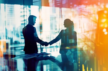meeting silhouettes in bright office setting